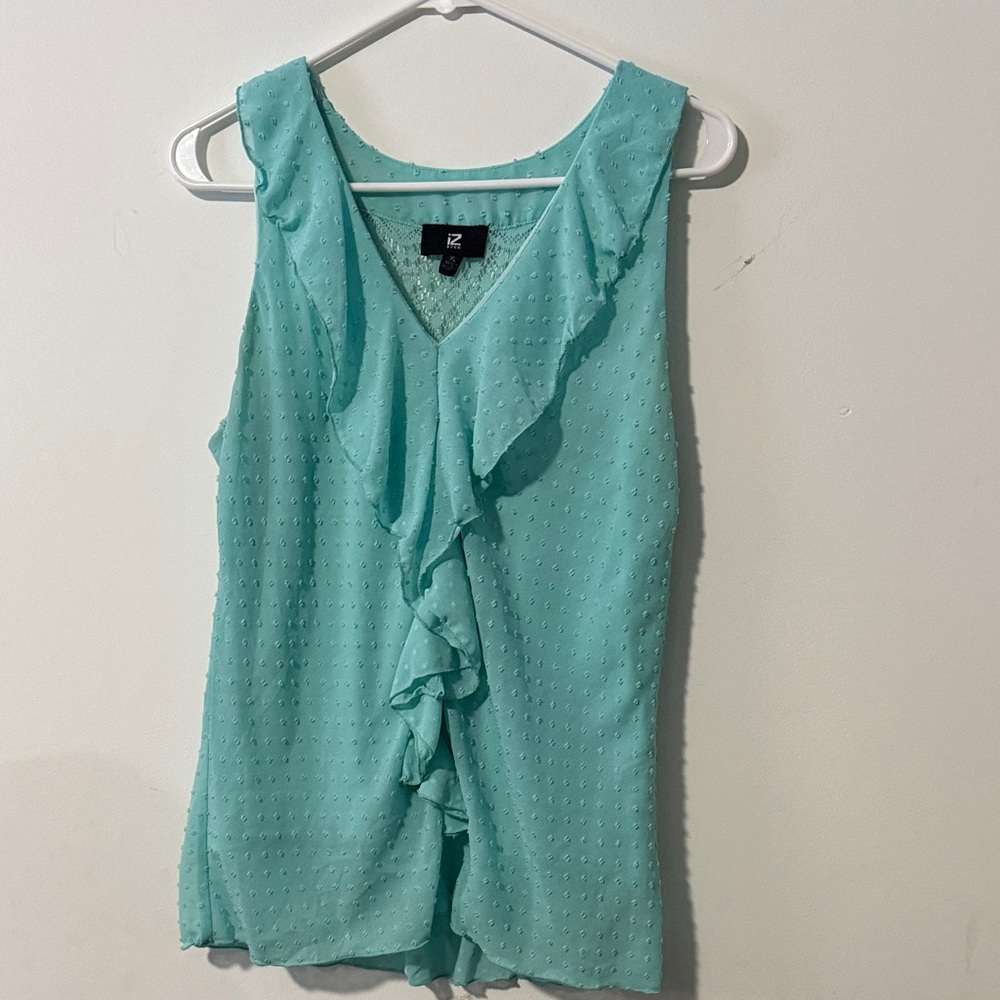 Iz Byer Teal Sleeveless Ruffle Blouse